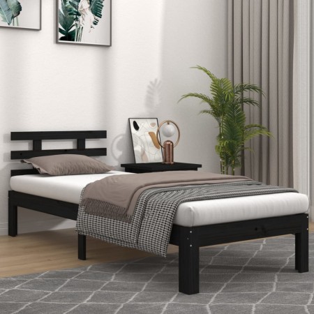 Estructura de cama individual madera maciza negra 90x190 cm de vidaXL, Camas y somieres - Ref: Foro24-814723, Precio: 95,78 €...