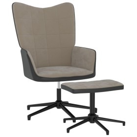 Sillón de relax con taburete terciopelo y PVC gris claro de vidaXL, Sillones - Ref: Foro24-327842, Precio: 87,59 €, Descuento: %