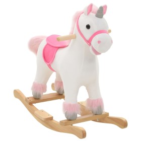 Unicornio balancín de peluche blanco y rosa 65x32x58 cm de vidaXL, Juguetes para mecerse y balancearse - Ref: Foro24-80219, P...