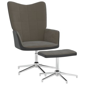 Silla de relajación con taburete terciopelo y PVC gris oscuro de vidaXL, Sillones - Ref: Foro24-327865, Precio: 84,99 €, Desc...