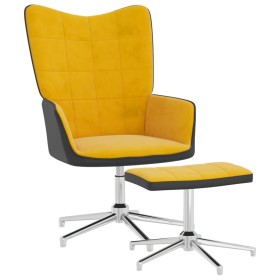 Silla de relajación reposapiés terciopelo PVC amarillo mostaza de vidaXL, Sillones - Ref: Foro24-327871, Precio: 84,99 €, Des...