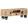 TV cabinet with wheels solid rough mango wood 110x30x37 cm by vidaXL, TV Furniture - Ref: Foro24-328317, Price: 205,99 €, Dis...