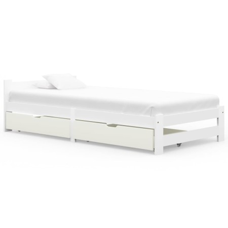 Bed frame with 2 drawers white pine wood 100x200 cm by vidaXL, Beds and slatted bases - Ref: Foro24-3060469, Price: 219,20 €,...