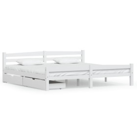 Bed frame with 2 drawers white pine wood 200x200 cm by vidaXL, Beds and slatted bases - Ref: Foro24-3060492, Price: 300,99 €,...