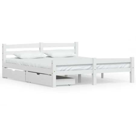 Bed frame with 2 drawers white pine wood 160x200 cm by vidaXL, Beds and slatted bases - Ref: Foro24-3060490, Price: 284,45 €,...