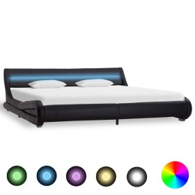 Bed frame with LED black synthetic leather 180x200 cm by vidaXL, Beds and slatted bases - Ref: Foro24-285731, Price: 318,99 €...