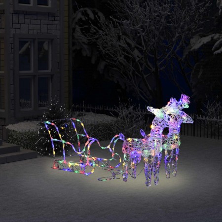 Reindeer and sleigh Christmas ornament 160 LEDs acrylic 130 cm by vidaXL, Christmas lights - Ref: Foro24-328522, Price: 65,32...