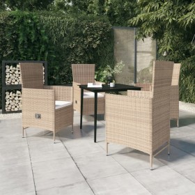 5-teiliges Garten-Essset mit beigen Kissen von vidaXL, Gartensets - Ref: Foro24-3099456, Preis: 629,99 €, Rabatt: %