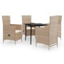 Juego de comedor de jardín 5 piezas con cojines beige de vidaXL, Conjuntos de jardín - Ref: Foro24-3099456, Precio: 499,46 €,...