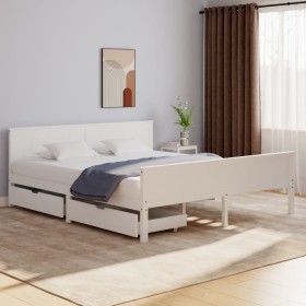 Bed frame with 2 drawers white pine wood 180x200 cm by vidaXL, Beds and slatted bases - Ref: Foro24-3060513, Price: 329,99 €,...