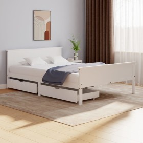 Bed frame with 2 drawers white pine wood 160x200 cm by vidaXL, Beds and slatted bases - Ref: Foro24-3060512, Price: 271,99 €,...