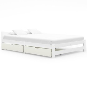 Bed frame with 2 drawers white pine wood 160x200 cm by vidaXL, Beds and slatted bases - Ref: Foro24-3060472, Price: 247,99 €,...