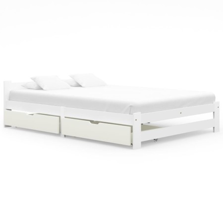 Bed frame with 2 drawers white pine wood 160x200 cm by vidaXL, Beds and slatted bases - Ref: Foro24-3060472, Price: 247,15 €,...