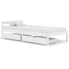 Bed frame with 2 drawers white pine wood 90x200 cm by vidaXL, Beds and slatted bases - Ref: Foro24-3060414, Price: 201,43 €, ...