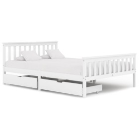 Bed frame with 2 drawers white pine wood 140x200 cm by vidaXL, Beds and slatted bases - Ref: Foro24-3060426, Price: 300,99 €,...