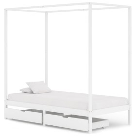 Canopy bed frame with 2 drawers white pine 90x200 cm by vidaXL, Beds and slatted bases - Ref: Foro24-3060441, Price: 293,99 €...