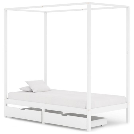 Estructura de cama con dosel 2 cajones pino blanco 90x200 cm de vidaXL, Camas y somieres - Ref: Foro24-3060441, Precio: 293,9...