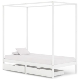 Canopy bed frame with 2 drawers white pine 100x200 cm by vidaXL, Beds and slatted bases - Ref: Foro24-3060442, Price: 257,99 ...