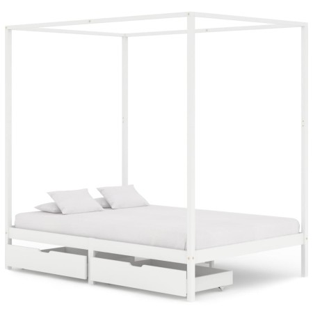 Canopy bed frame with 2 drawers white pine 100x200 cm by vidaXL, Beds and slatted bases - Ref: Foro24-3060444, Price: 361,67 ...