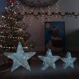 Estrellas decoración navideña 3 piezas LED malla plateadas de vidaXL, Luces de Navidad - Ref: Foro24-329776, Precio: 54,72 €,...