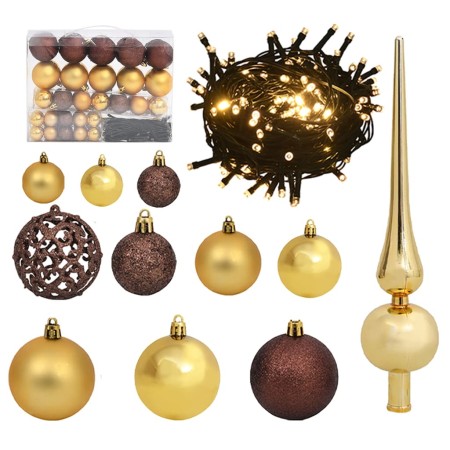 Set de bolas de Navidad 61 pzas con pico 150 LED dorado bronce de vidaXL, Luces de Navidad - Ref: Foro24-330095, Precio: 28,9...