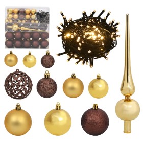 Set de bolas de Navidad 120 pzas con pico 300 LED dorado bronce de vidaXL, Luces de Navidad - Ref: Foro24-330096, Precio: 47,...