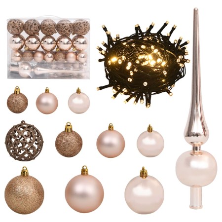 Set de bolas de Navidad 61 pzas con pico 150 LED oro rosa de vidaXL, Luces de Navidad - Ref: Foro24-330097, Precio: 48,11 €, ...