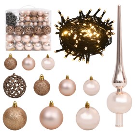 Set de bolas de Navidad 120 pzas con pico 300 LED oro rosa de vidaXL, Luces de Navidad - Ref: Foro24-330098, Precio: 66,02 €,...