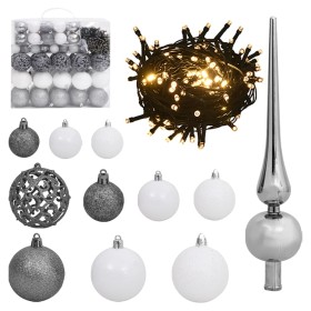 Set de bolas de Navidad 120 pzas con pico 300 LED blanco y gris de vidaXL, Luces de Navidad - Ref: Foro24-330100, Precio: 34,...