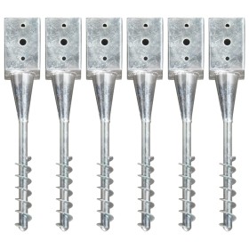 Ground spikes 6 units galvanized steel silver 9x9x56 cm by vidaXL, Spikes for anchoring in the ground - Ref: Foro24-145440, P...