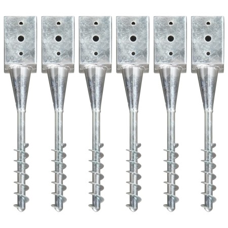 Ground spikes 6 units galvanized steel silver 9x9x56 cm by vidaXL, Spikes for anchoring in the ground - Ref: Foro24-145440, P...