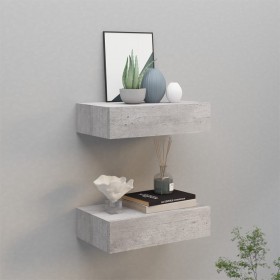 Wall shelf with drawer 2 pcs MDF concrete gray 40x23.5x10cm by vidaXL, Shelves and shelves - Ref: Foro24-330252, Price: 63,23...