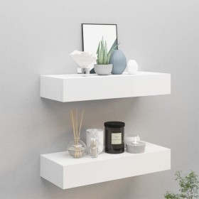 Wall shelves with drawer 2 pcs MDF white 60x23.5x10 cm by vidaXL, Shelves and shelves - Ref: Foro24-330256, Price: 79,99 €, D...