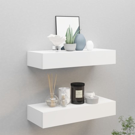 Wall shelves with drawer 2 pcs MDF white 60x23.5x10 cm by vidaXL, Shelves and shelves - Ref: Foro24-330256, Price: 89,62 €, D...