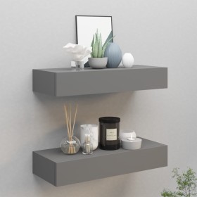 Wall shelves with drawer 2 pcs MDF gray 60x23.5x10 cm by vidaXL, Shelves and shelves - Ref: Foro24-330260, Price: 72,99 €, Di...