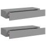 Wall shelves with drawer 2 pcs MDF gray 60x23.5x10 cm by vidaXL, Shelves and shelves - Ref: Foro24-330260, Price: 89,62 €, Di...