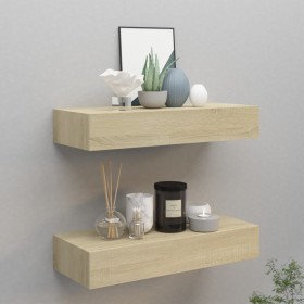 Wall shelves with drawer 2 pcs MDF oak 60x23.5x10 cm by vidaXL, Shelves and shelves - Ref: Foro24-330262, Price: 79,82 €, Dis...