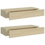 Estantes de pared con cajón 2 uds MDF roble 60x23,5x10 cm de vidaXL, Estantes y estanterías - Ref: Foro24-330262, Precio: 79,...