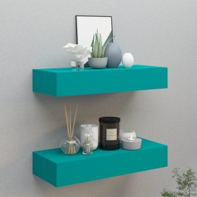 Wall shelves with drawer 2 pcs MDF blue 60x23.5x10 cm by vidaXL, Shelves and shelves - Ref: Foro24-330268, Price: 68,11 €, Di...