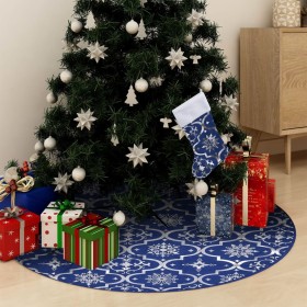 Falda del árbol de Navidad de lujo con calcetín tela azul 122cm de vidaXL, Cubrepié del árbol de Navidad - Ref: Foro24-330279...