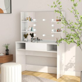 Makeup vanity with LED lights, glossy white MDF, 100x40x135 cm by vidaXL, Bedroom Dressers - Ref: Foro24-331539, Price: 239,8...