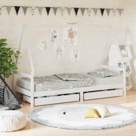 Children's bed frame with white pine wood drawers 90x200 cm by vidaXL, Cribs and beds for children - Ref: Foro24-834469, Pric...