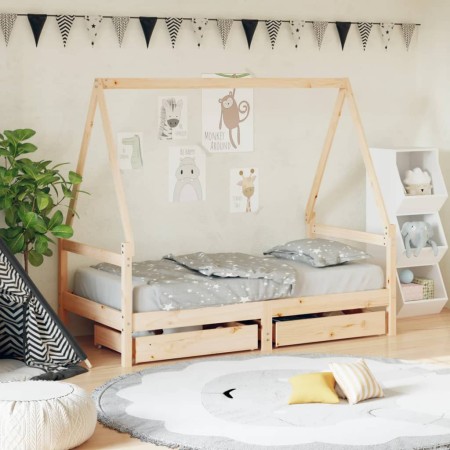 Estructura de cama infantil con cajones madera de pino 80x160cm de vidaXL, Cunas y camas para niños - Ref: Foro24-834474, Pre...