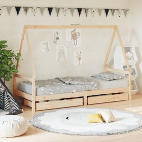 Children's bed frame with pine wood drawers 80x200 cm by vidaXL, Cribs and beds for children - Ref: Foro24-834465, Price: 103...