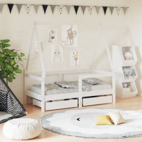 Estructura cama niños con cajones madera pino blanco 70x140 cm de vidaXL, Cunas y camas para niños - Ref: Foro24-834472, Prec...