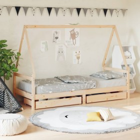 Children's bed frame with pine wood drawers 90x190 cm by vidaXL, Cribs and beds for children - Ref: Foro24-834477, Price: 159...