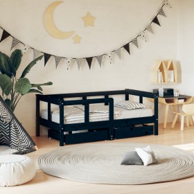 Children's bed frame with black pine wood drawers 70x140cm by vidaXL, Cribs and beds for children - Ref: Foro24-834413, Price...