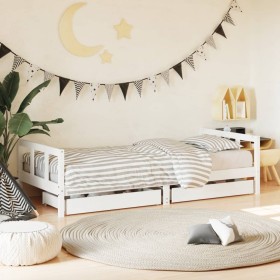 Estructura cama niños con cajones madera pino blanco 90x200 cm de vidaXL, Cunas y camas para niños - Ref: Foro24-834409, Prec...