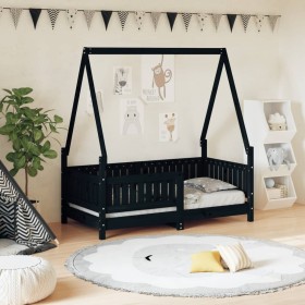 Estructura de cama para niños madera de pino negro 70x140 cm de vidaXL, Cunas y camas para niños - Ref: Foro24-834503, Precio...