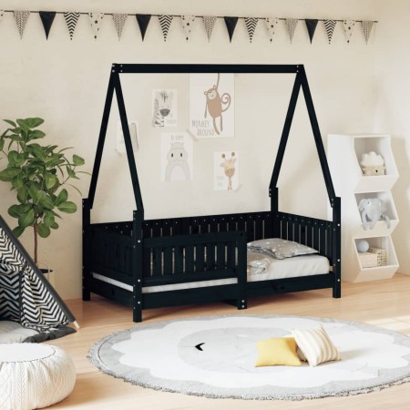 Black pine wood children's bed frame 70x140 cm by vidaXL, Cribs and beds for children - Ref: Foro24-834503, Price: 200,13 €, ...